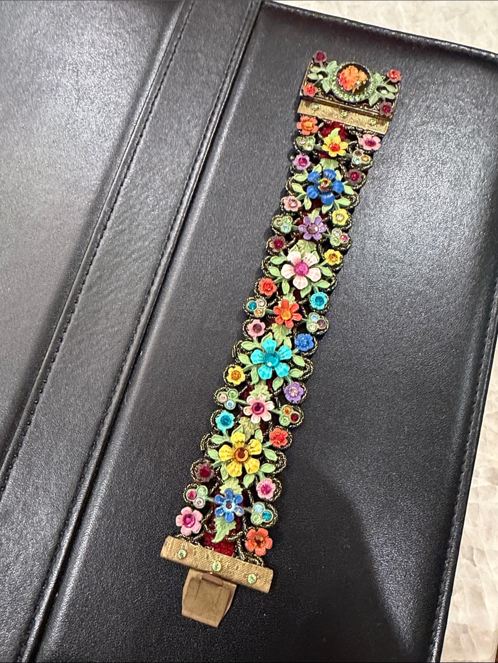 Vintage Multicolor Floral Enamel Statement Bracelet